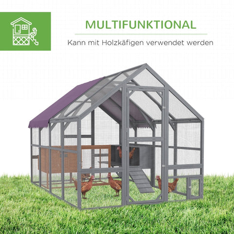 Rootz Chicken Coop - Chicken House - Walk-In Enclosure - Weather Resistant - Spacious Design - Durable Materials - Convenient Nesting Boxes - 280cm x 185.5cm x 188cm - Fir Wood & Metal