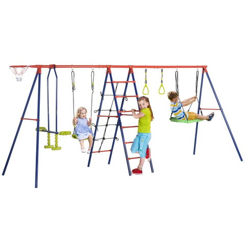 Rootz Swing Frame - Kids Playground Set - Children's Outdoor Playset - Durable Steel Frame - Adjustable Ropes - Multi-Activity Fun - 435cm x 135cm x 177cm