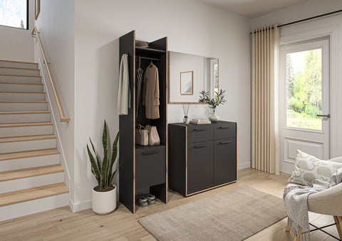 Rootz Wardrobe Combination - Narrow Wardrobe - Chest of Drawers - Stylish Design - 152cm x 189cm x 37cm