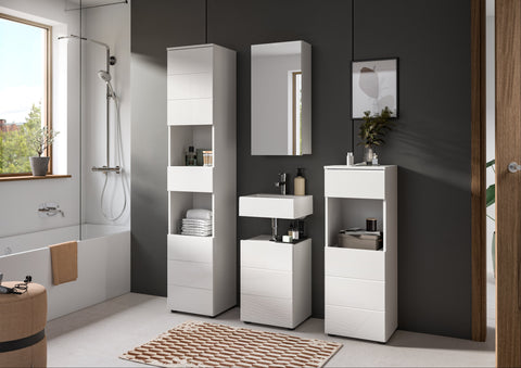 Rootz Bathroom Furniture Set - Bath Suite - White Cabinet Set - Easy Clean - 144x190x34 cm