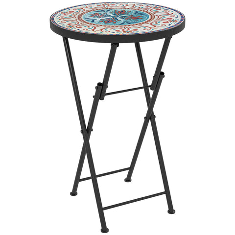 Rootz Mosaic Garden Table - Foldable Terrace Table - Outdoor Side Table - Space-Saving Design - Ø35.5 x 55H cm