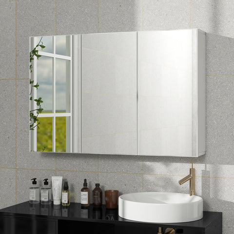 Rootz Bathroom Mirror Cabinet - Bathroom Storage - Wall Mounted Cabinet - Space Saving - 90cm x 15.5cm x 60cm - White Chipboard