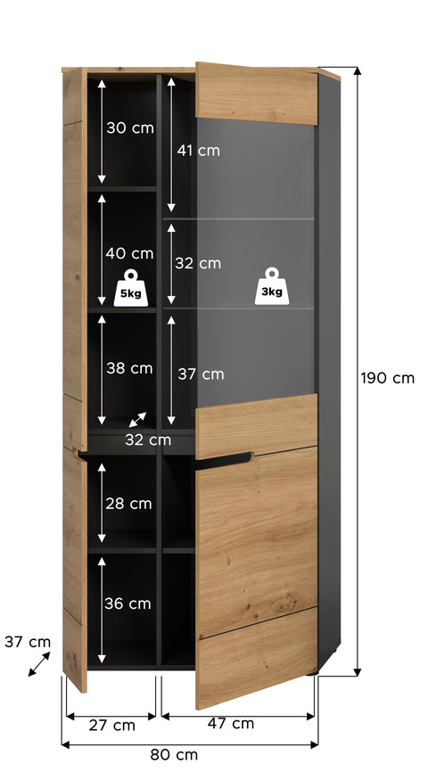 Rootz Display Cabinet - Showcase - Exhibit Case - Stylish Glass Presentation - 190x80x37 cm - Elegant Artisan Replica