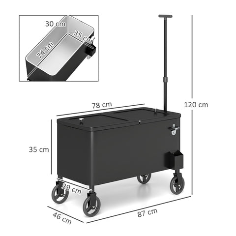 Rootz 76L Refrigerated Car - Mobile Cool Box - Outdoor Cooler - Keeps Drinks Cold - 87x46x120cm
