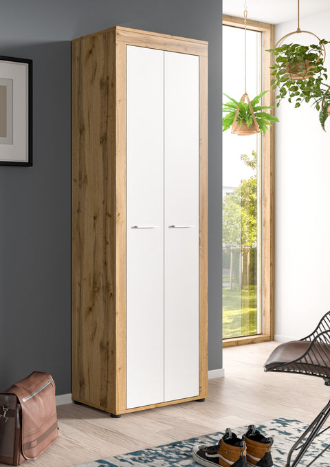 Rootz Wardrobe - Coat Closet - Entryway Organizer - Ample Storage - 64x191x35 cm - White and Brown