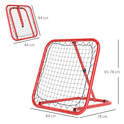 Rootz Football Rebounder Net - Foldable Rebound Wall - Adjustable Trainer - Boosts Ball Control - 78cm x 84cm x 65-78cm - Black-Red