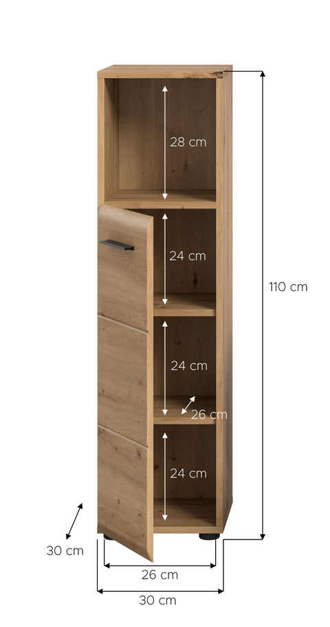 Rootz Tall Standing Cabinet - Storage Cabinet - Freestanding Cupboard - High-Quality MDF - 30x110x30cm