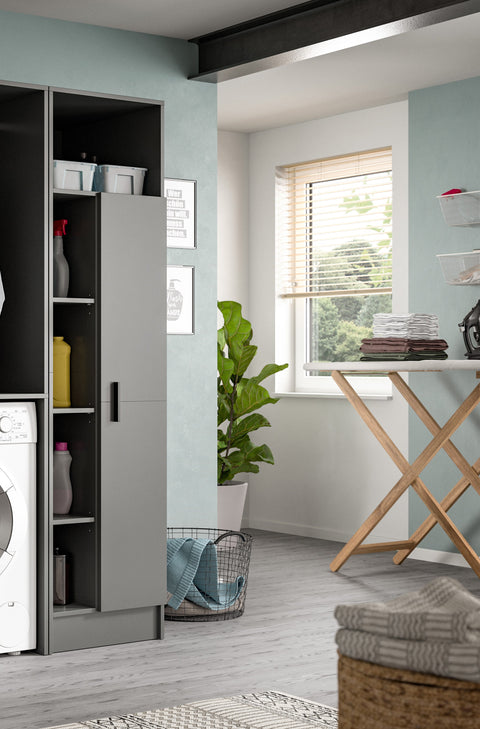 Rootz Universal Cabinet - Wardrobe - Storage Solution - Easy Installation - 50x195x62 cm Grey Chipboard