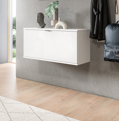 Rootz Bench/Chest of Drawers - Storage Bench - Entryway Chest - High-Gloss White - Easy Installation - 92x42x37cm