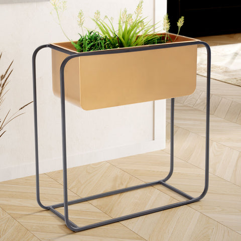 Rootz Modern Design Rechthoekige Plantenpot - Zwart &amp; Goud Plantenbak - Elegante en Functionele Plantenhouder Voor Binnen - 60cm x 60cm x 24cm - Handgemaakt Ijzeren Frame - Verwijderbare Pot - 5kg Laadvermogen