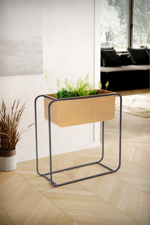 Rootz Modern Design Rechthoekige Plantenpot - Zwart &amp; Goud Plantenbak - Elegante en Functionele Plantenhouder Voor Binnen - 60cm x 60cm x 24cm - Handgemaakt Ijzeren Frame - Verwijderbare Pot - 5kg Laadvermogen