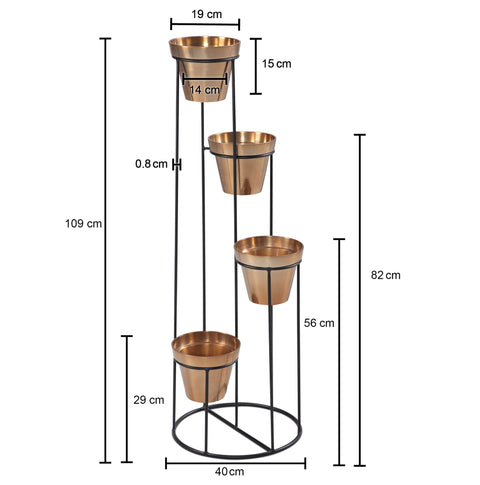 Rootz Moderne Plantenstandaard - Bloemenplank - Bloemenrek - Zwart &amp; Goud - Handgemaakt - Verwijderbare potten - Aluminium - Ijzer - 40cm x 109cm x 40cm