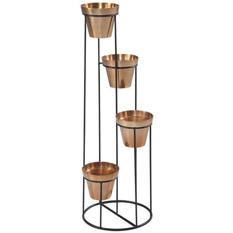 Rootz Modern Plant Stand - Flower Shelf - Flower Rack - Black & Gold - Handcrafted - Removable Pots - Aluminum - Iron - 40cm x 109cm x 40cm