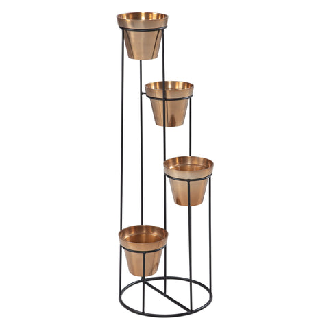 Rootz Modern Plant Stand - Flower Shelf - Flower Rack - Black & Gold - Handcrafted - Removable Pots - Aluminum - Iron - 40cm x 109cm x 40cm