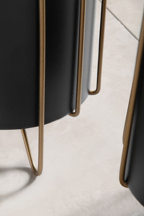 Rootz 2-delige set plantenpotten - bloempotten - modern design - elegantie en functionaliteit - zwart en goud - 22 cm x 43 cm x 22 cm - handgemaakt - gepoedercoat ijzer - 5 kg laadvermogen