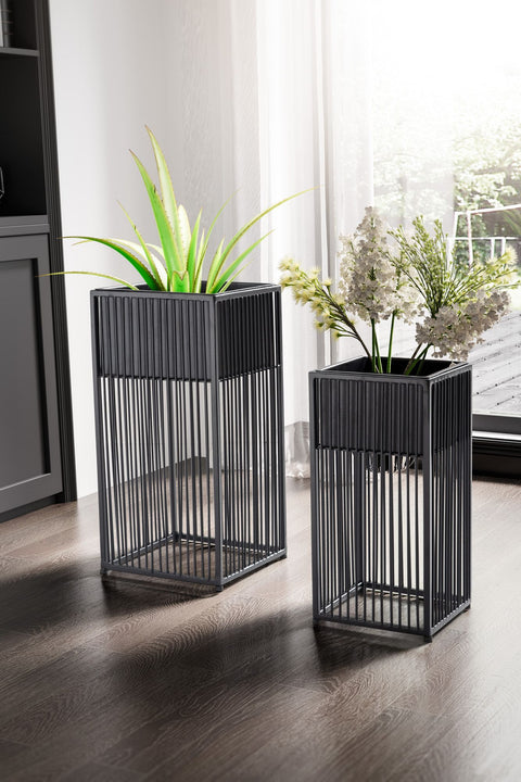 Rootz 2 Piece Set Plant Pots - Flower Pots - Modern Design - Elegance & Functionality - Handcrafted - Powder-Coated Iron - 25cm x 50cm x 25cm