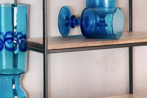 Rootz Modern Industrial Wall Shelf - Solid Wood - Metal - 2 Shelves - Handmade - Unique - 60cm x 40cm x 18cm - Warm Dark Brown - Black Frame