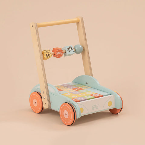 Rootz Houten Loopstoeltjes Duwspeelgoed - Leermiddel voor peuters - Mini-winkelwagentje - Verbetert cognitieve vaardigheden - Verstelbare hoogte en snelheid - Premium massief hout en MDF - 43 cm tot 45,5 cm