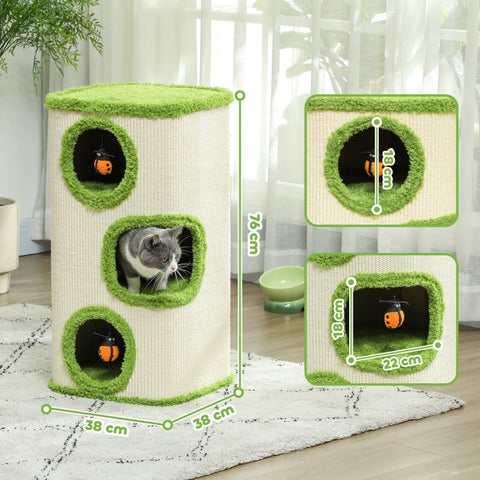 Rootz Scratching Barrel for Cats - Scratching Tower - Cat Retreat - Sisal for Claw Care - 38cm x 38cm x 76cm - Cozy Plush Comfort