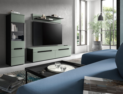 Rootz Display Cabinet - Showpiece Case - Exhibit Shelf - Stylish Presentation - 36x125x33cm - Green, Quick & Easy Installation