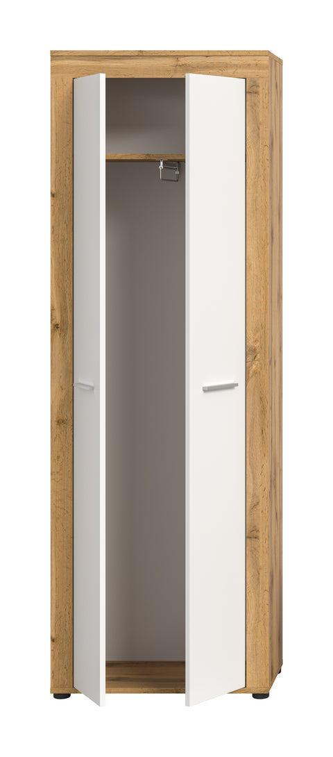 Rootz Wardrobe - Coat Closet - Entryway Organizer - Ample Storage - 64x191x35 cm - White and Brown