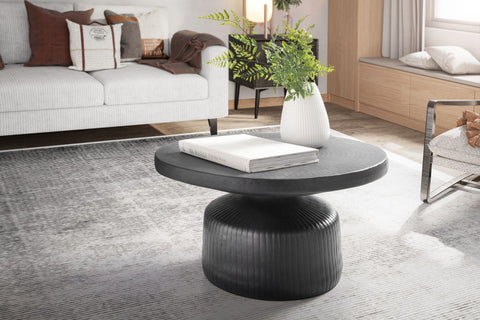 Rootz Modern Design Round Coffee Table - Elegant Slat Look - Hammered Table Top - Handcrafted - Unique - Powder-Coated Aluminum - 65cm x 65cm x 35cm