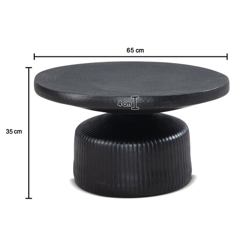 Rootz Modern Design Round Coffee Table - Elegant Slat Look - Hammered Table Top - Handcrafted - Unique - Powder-Coated Aluminum - 65cm x 65cm x 35cm