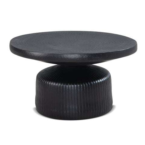 Rootz Modern Design Round Coffee Table - Elegant Slat Look - Hammered Table Top - Handcrafted - Unique - Powder-Coated Aluminum - 65cm x 65cm x 35cm