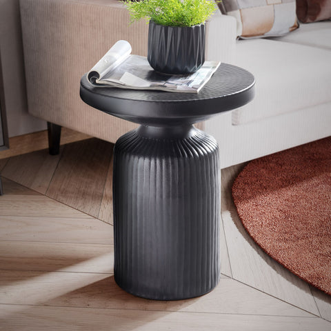 Rootz Modern Design Side Table - Round Table - Elegant Slatted Look - Handmade - Powder-Coated Aluminum - 40cm x 40cm x 50cm