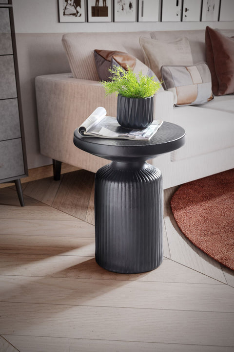 Rootz Modern Design Side Table - Round Table - Elegant Slatted Look - Handmade - Powder-Coated Aluminum - 40cm x 40cm x 50cm