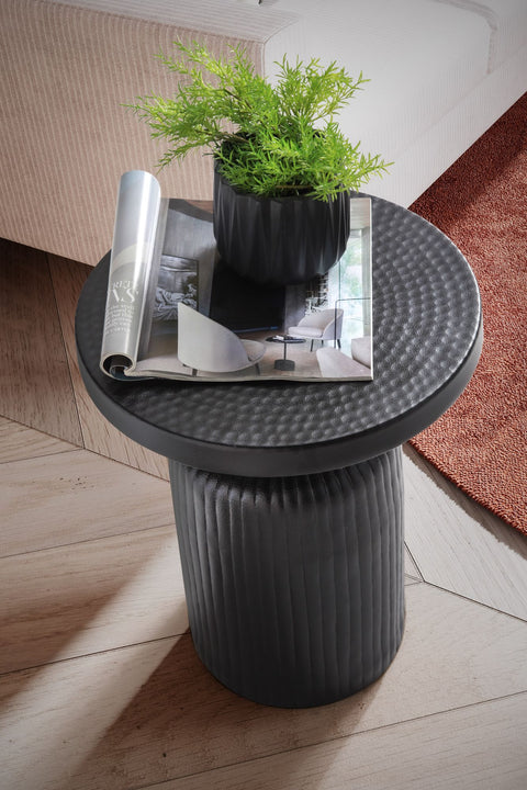 Rootz Modern Design Side Table - Round Table - Elegant Slatted Look - Handmade - Powder-Coated Aluminum - 40cm x 40cm x 50cm