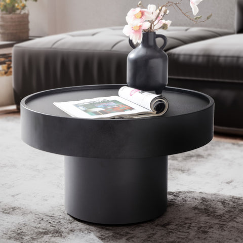 Rootz Modern Design Coffee Table - Round Table - Mushroom Shape - Handcrafted - Anti-Slip Nubs - Height-Adjustable Knobs - Powder-Coated Iron - 60cm x 60cm x 30cm - Black