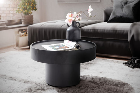 Rootz Modern Design Coffee Table - Round Table - Mushroom Shape - Handcrafted - Anti-Slip Nubs - Height-Adjustable Knobs - Powder-Coated Iron - 60cm x 60cm x 30cm - Black