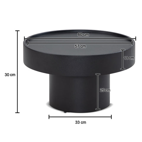 Rootz Modern Design Coffee Table - Round Table - Mushroom Shape - Handcrafted - Anti-Slip Nubs - Height-Adjustable Knobs - Powder-Coated Iron - 60cm x 60cm x 30cm - Black