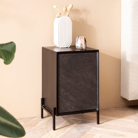 Rootz Modern Bedside Table - Nightstand - 3D Rock Look - Wood Grain - Handmade - Push-to-Open - Box Spring Bed - 35cm x 53cm x 36cm