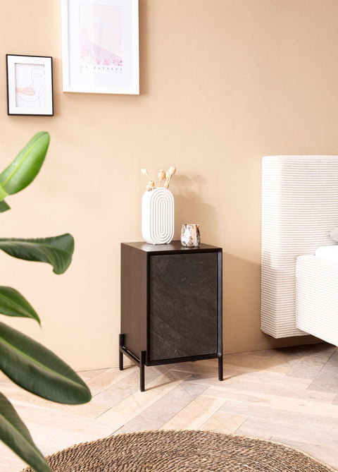 Rootz Modern Bedside Table - Nightstand - 3D Rock Look - Wood Grain - Handmade - Push-to-Open - Box Spring Bed - 35cm x 53cm x 36cm