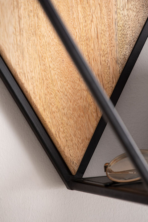 Rootz Hexagonal Wall Shelf - Industrial Style - Solid Wood - Metal - Three Shelves - Handmade - Unique - 60cm x 52cm x 20cm - Mango Wood - Powder-Coated Iron - Wall Mountable - Modern Design - Decorative - Plant Display - Easy to Clean