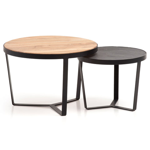Rootz 2 Piece Set Modern Coffee Tables - Round Tables - Sofa Tables - Natural Wood Grain - Elegant Stone Look - Handmade - Unique Design - Large Table: 60cm x 60cm x 40cm, Small Table: 44cm x 44cm x 35cm