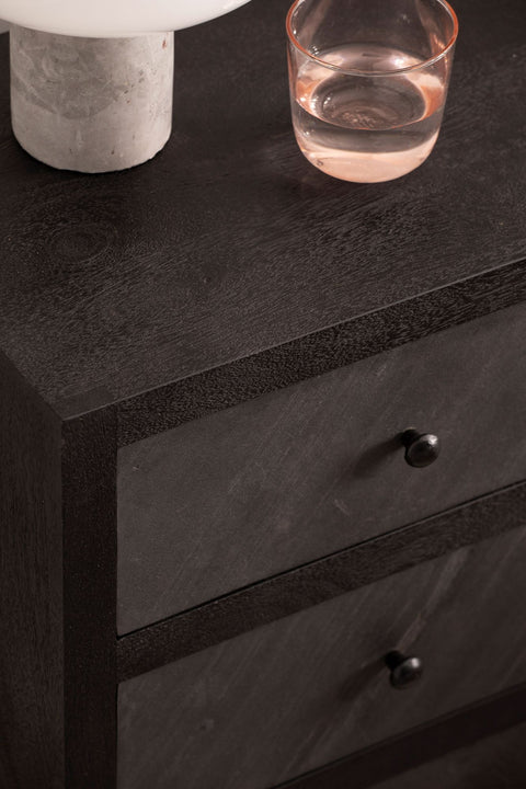 Rootz Modern Bedside Table - Nightstand - 3 Drawer Cabinet - Stone Look - Wood Grain - Handmade - Removable Drawers - Height Adjustable Knobs - Anti-Slip Feet - 40cm x 60cm x 30cm