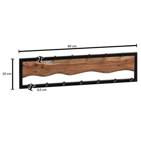 Rootz Modern Design Wall-Mounted Coat Rack - Wardrobe - Robust Hooks - Handmade - Acacia Wood - 80cm x 20cm x 8cm