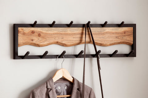 Rootz Modern Design Wall-Mounted Coat Rack - Wardrobe - Robust Hooks - Handmade - Acacia Wood - 80cm x 20cm x 8cm