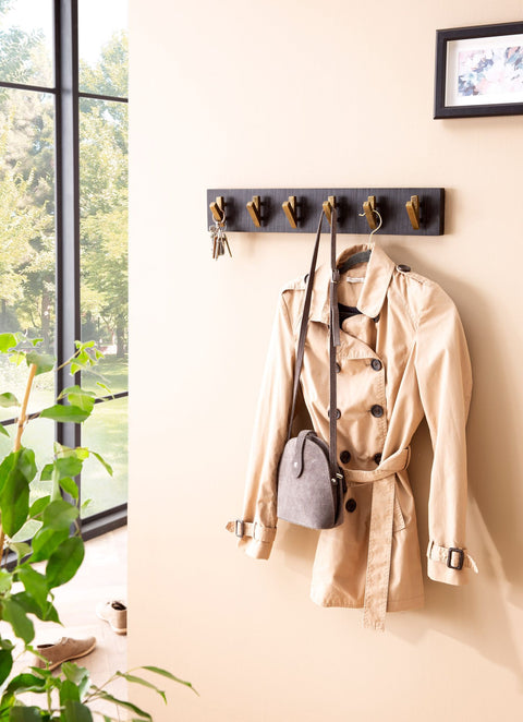 Rootz Modern Design Wandkapstok - Kleerhanger - Echt hout - Zwart en Goud - Handgemaakt - 60cm x 10cm x 8cm