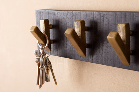 Rootz Modern Design Wandkapstok - Kleerhanger - Echt hout - Zwart en Goud - Handgemaakt - 60cm x 10cm x 8cm