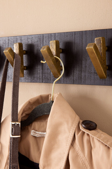 Rootz Modern Design Wandkapstok - Kleerhanger - Echt hout - Zwart en Goud - Handgemaakt - 60cm x 10cm x 8cm