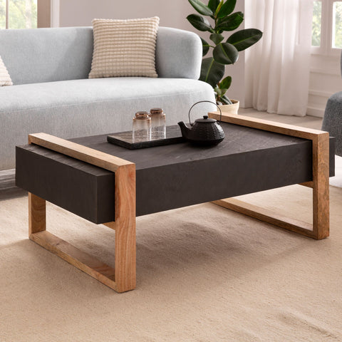 Rootz Modern Design Coffee Table - Rectangular Table - Anthracite Surface - Handmade - Wood Protection - 105cm x 66cm x 40cm