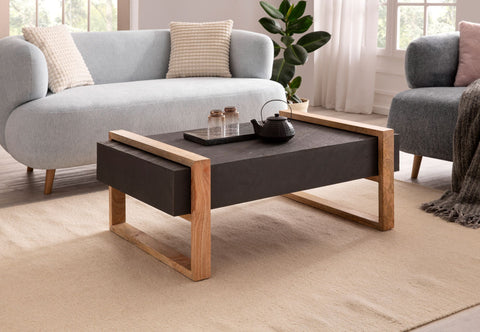 Rootz Modern Design Coffee Table - Rectangular Table - Anthracite Surface - Handmade - Wood Protection - 105cm x 66cm x 40cm