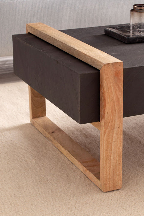 Rootz Modern Design Coffee Table - Rectangular Table - Anthracite Surface - Handmade - Wood Protection - 105cm x 66cm x 40cm