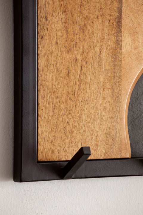 Rootz Modern Design Kapstok - Wandkapstok - Robuuste haken - Houtnerf en steenlook - 80cm x 36cm x 6cm - Handgemaakt - Mangohout - Zwart metalen frame - Uniek design - Eenvoudige montage