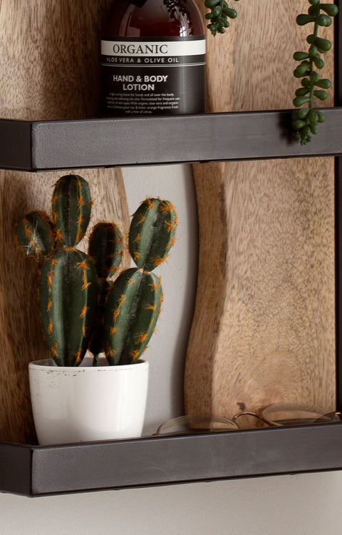 Rootz Wall Shelf - Hanging Shelf - Storage Display - Solid Wood and Metal - Handcrafted - Versatile Use - 30cm x 80cm x 10cm