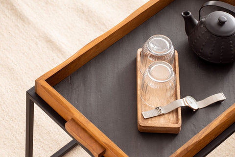 Rootz 2 Piece Set Coffee Tables - Rectangular Tables - Modern Design - 3D Stone Look - Handmade - Mango Wood - Floor Protectors - Large Table: 60cm x 40cm x 46cm, Small Table: 54cm x 37cm x 37cm